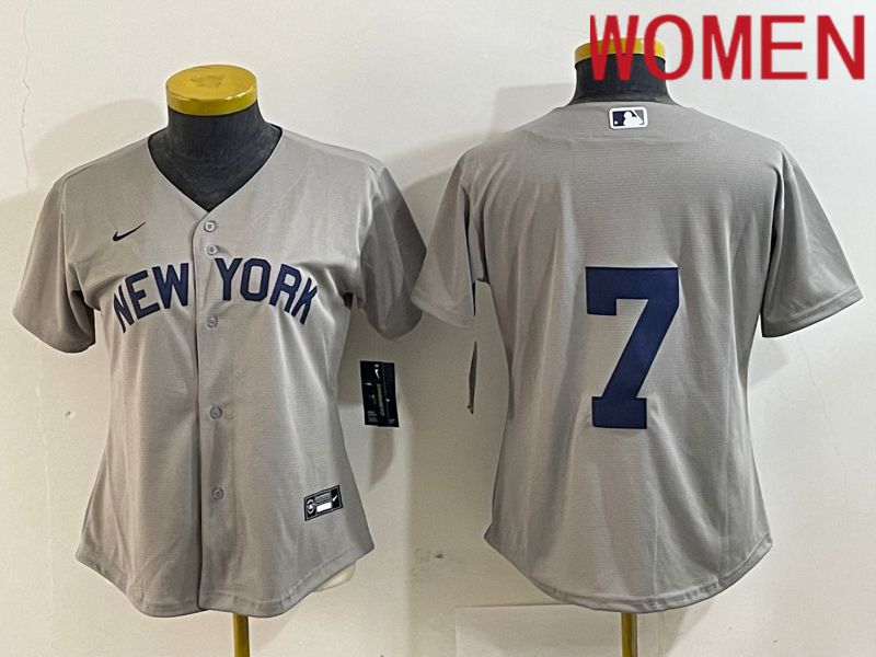Women New York Yankees 7 Mantle Grey Nike Game 2024 MLB Jersey style 8